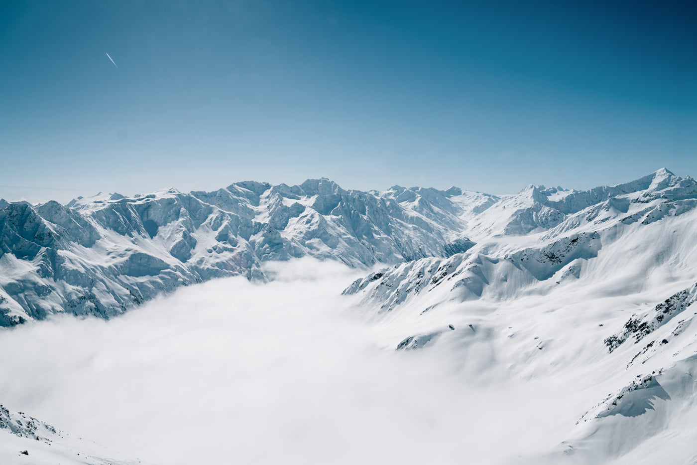 Overall view of the top of the snow mountain in Sölden
